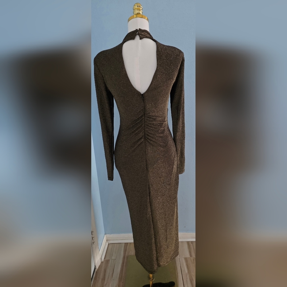 Ramy Brook Amarilys Dress Shimmering Brown Long Sleeve Dress - Picture 4 of 8